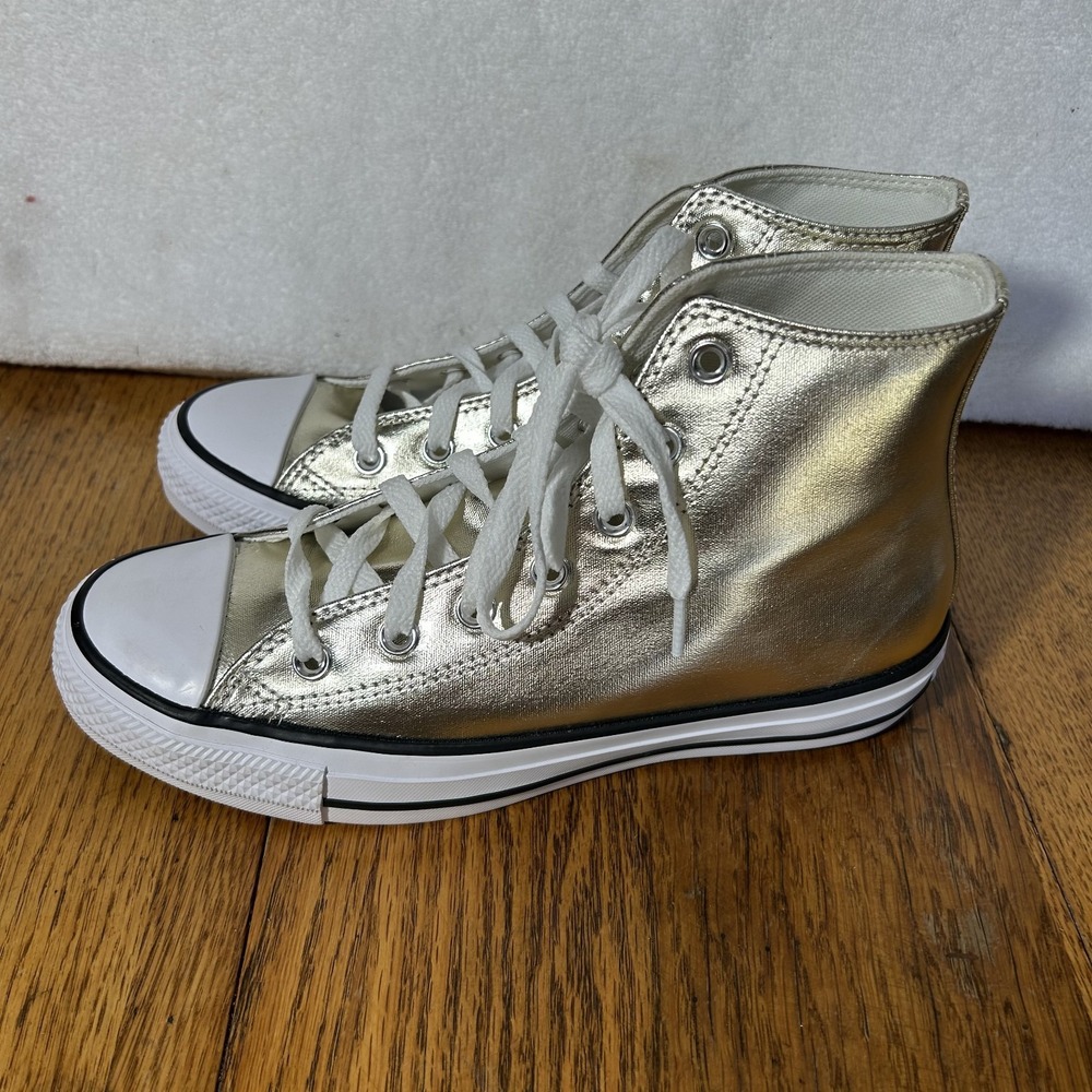 Converse Womens Size 9.5 CTAS High Top Metallic Gold Sneaker Shoes